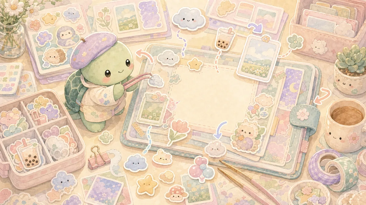 Cute Diary App with Free Sticker Placement example for a free sticker placement page