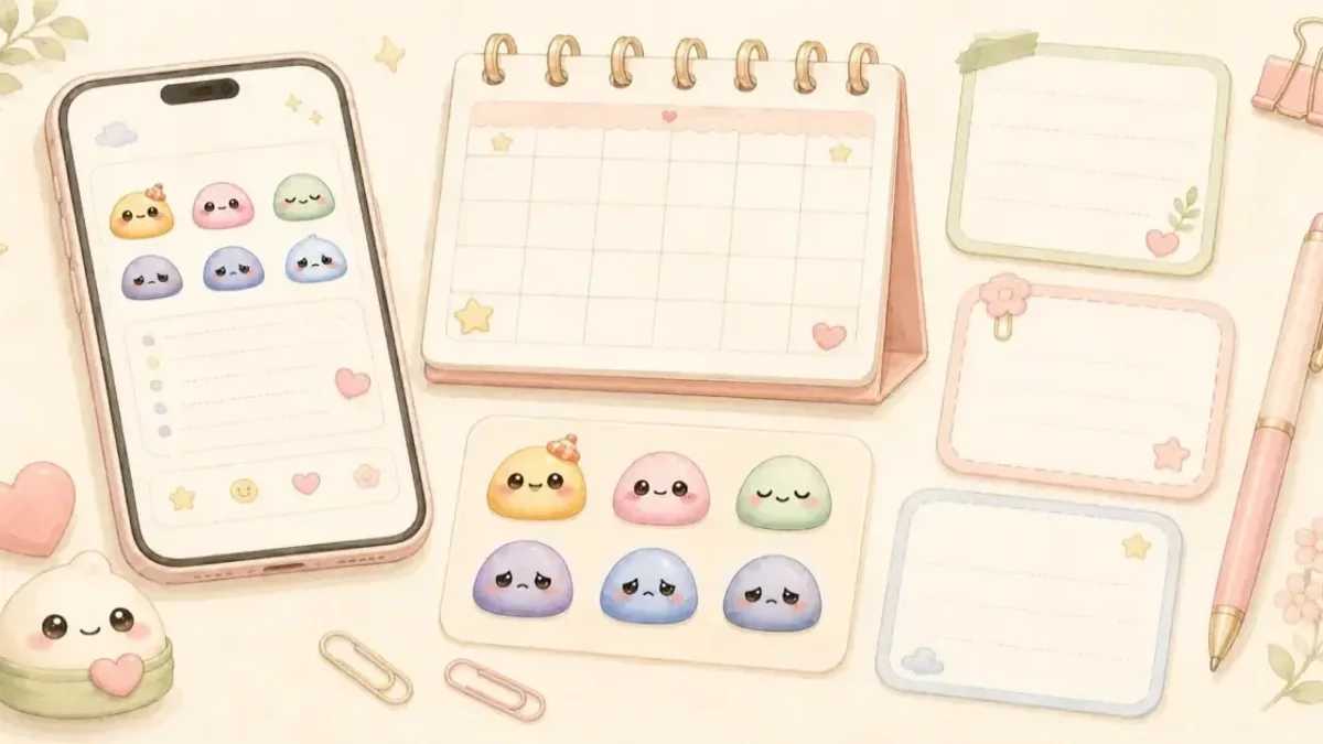 Cute Diary App with Free Sticker Placement example for a free sticker placement page