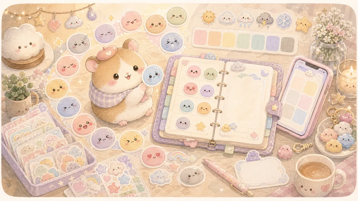 Cute Diary App with Mood Stickers example for a mood sticker entry