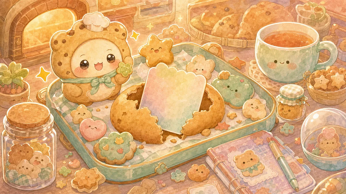 Ilustrasi cara memakai lucky mongle cookie dengan suasana diary Mongle Haru
