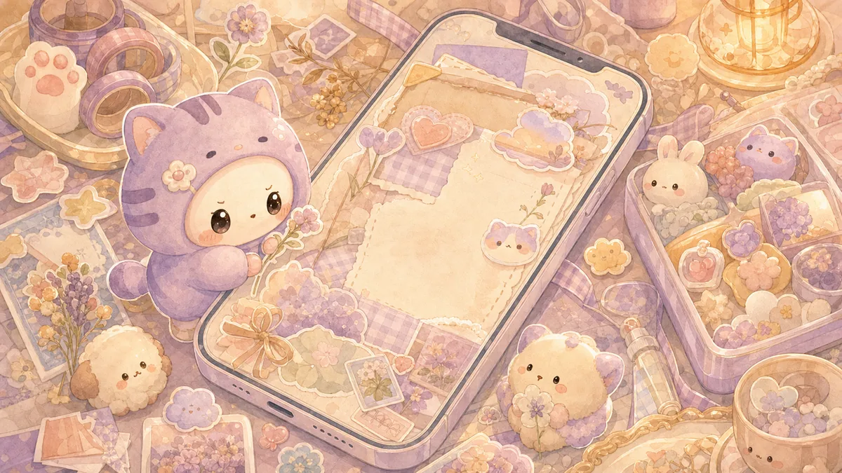 Ilustrasi dekorasi diary aesthetic di hp dengan suasana diary Mongle Haru