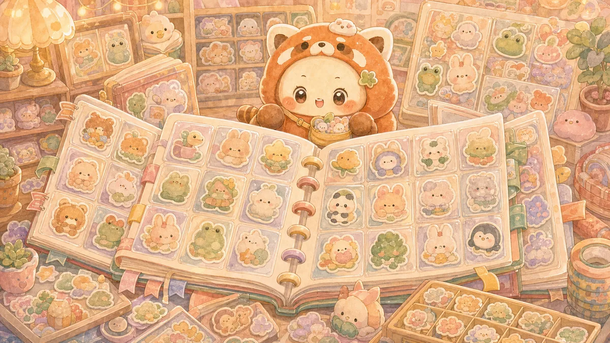 Ilustrasi koleksi stiker diary dengan suasana diary Mongle Haru