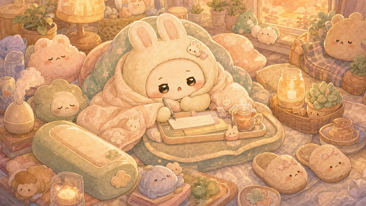 Ilustrasi menulis diary saat capek dengan suasana diary Mongle Haru