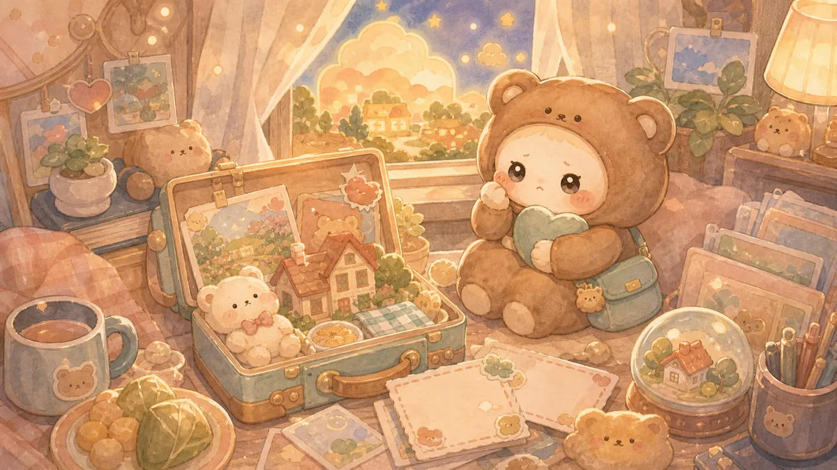 Ilustrasi menulis diary saat kangen rumah dengan suasana diary Mongle Haru