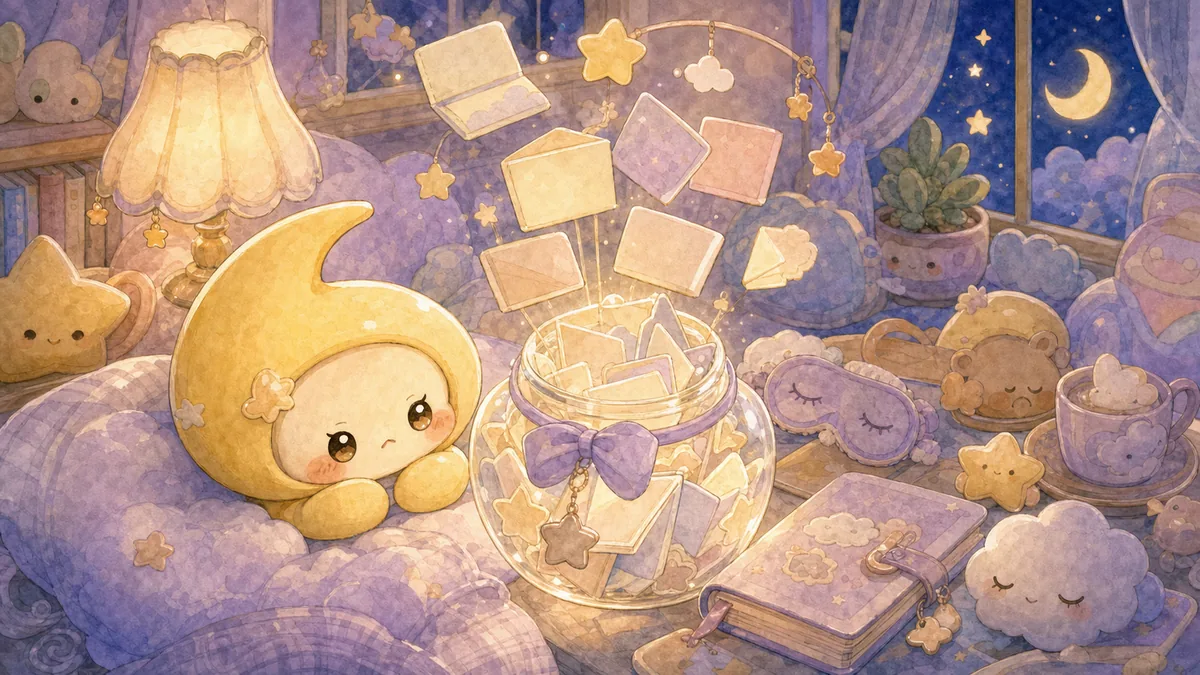 Ilustrasi prompt diary sebelum tidur dengan suasana diary Mongle Haru