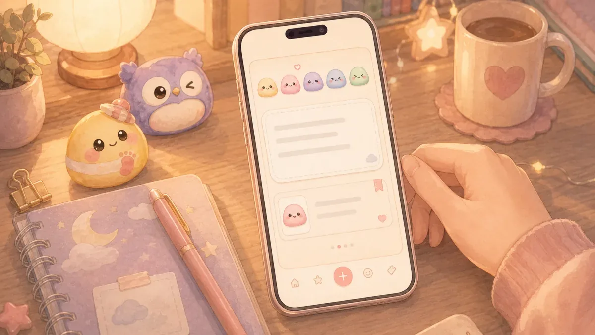 Penempatan stiker bebas di kanvas diary digital