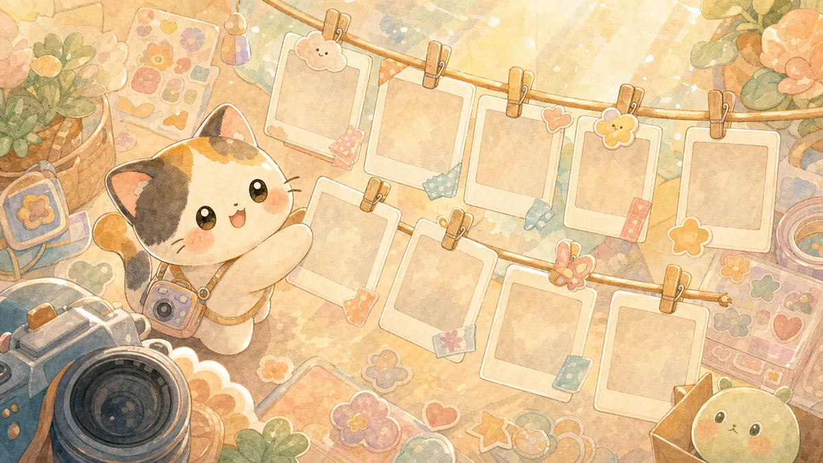 Ilustrasi timeline diary dengan foto dengan suasana diary Mongle Haru