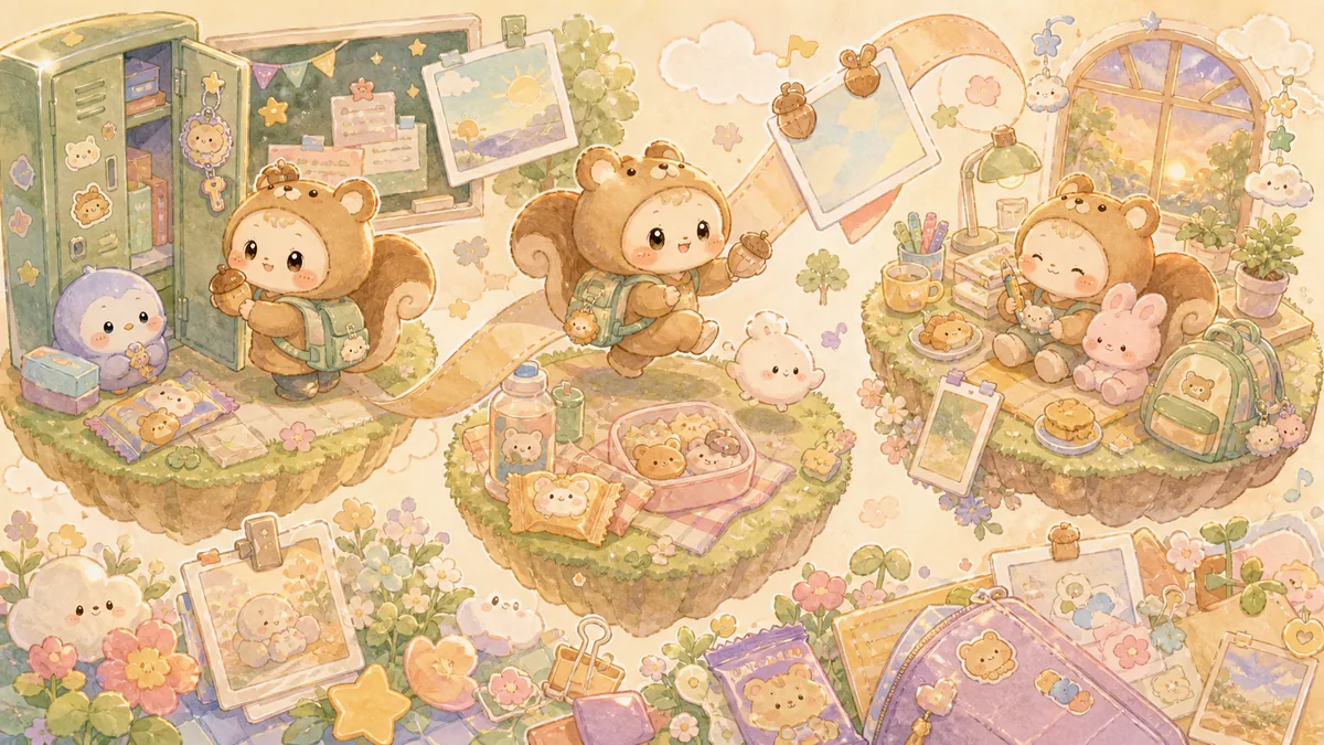 Ilustrasi timeline diary untuk pelajar dengan suasana diary Mongle Haru
