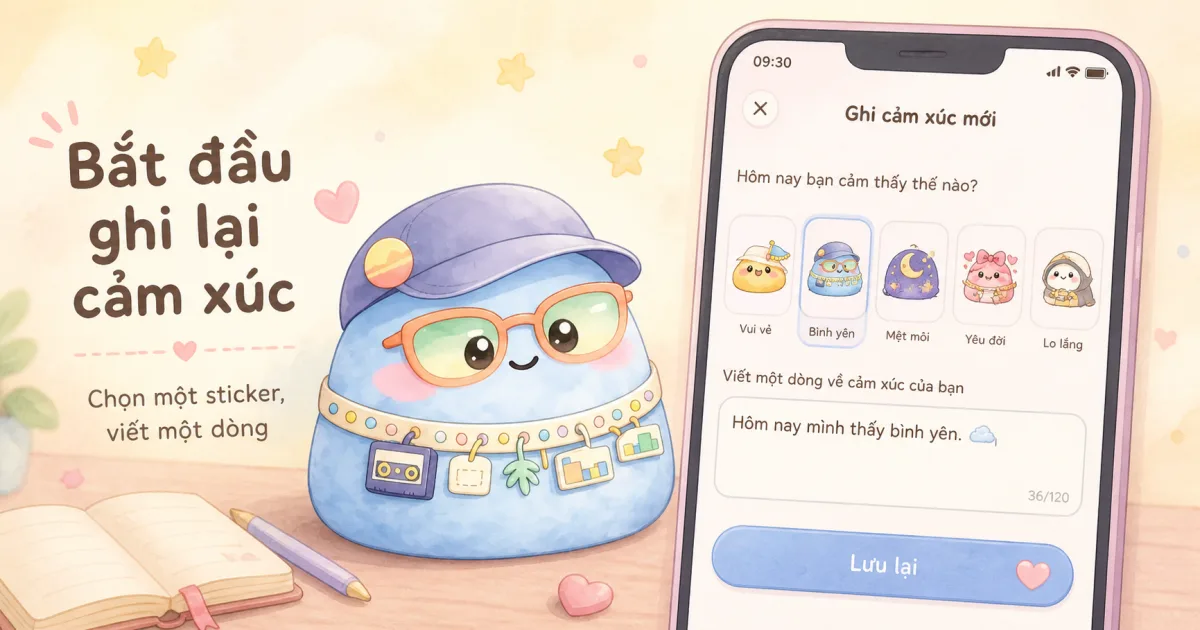 App ghi cảm xúc cho người mới bắt đầu bằng sticker và một dòng