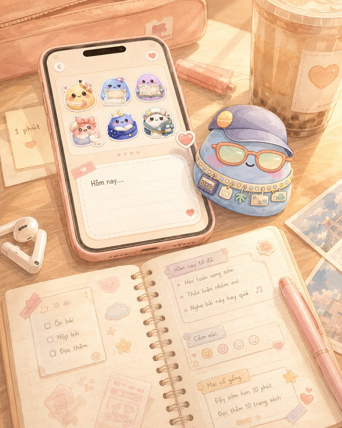 Học sinh ghi một dòng sau giờ học bên cạnh planner học tập