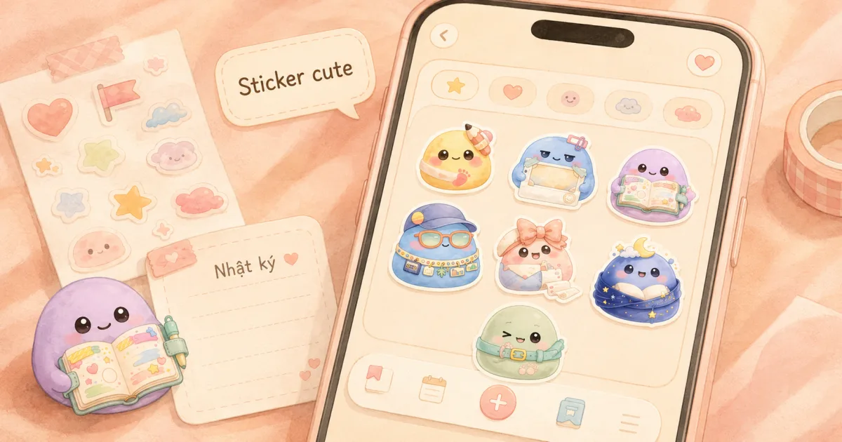 App ghi nhật ký có sticker cute