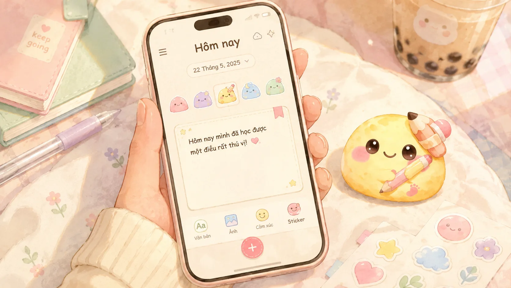 Sổ giấy và app nhật ký đặt cạnh nhau để hiểu bullet journal là gì