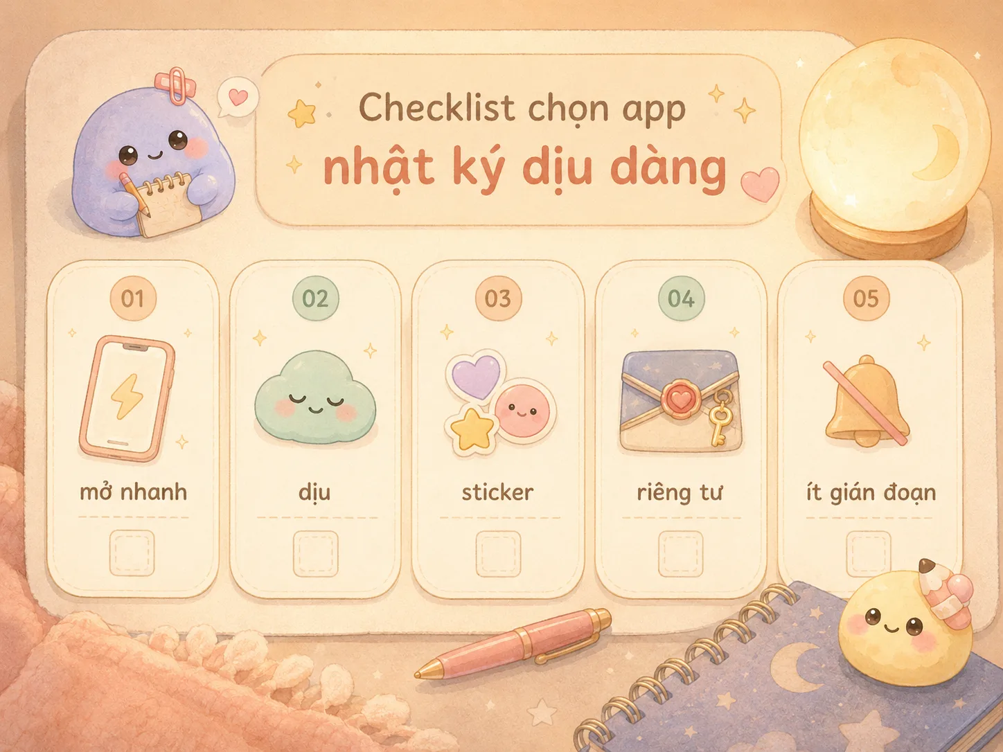 Checklist tiêu chí chọn app nhật ký Android miễn phí yên tĩnh