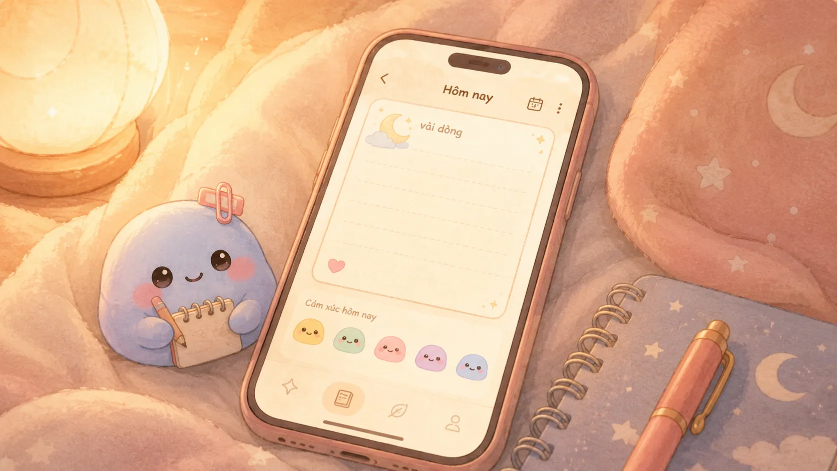 Giao diện app nhật ký yên tĩnh để ghi lại cuối ngày