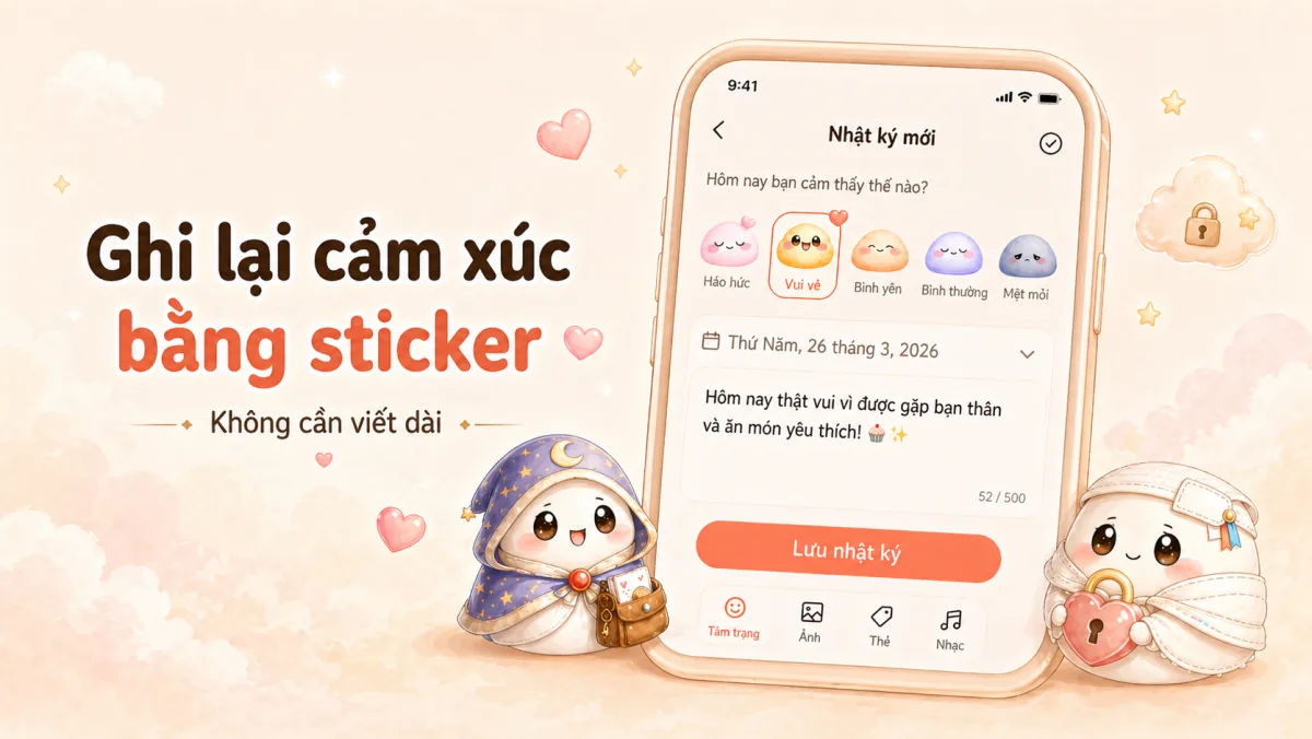 Chọn sticker tâm trạng và viết một dòng ngắn trong Mongle Haru
