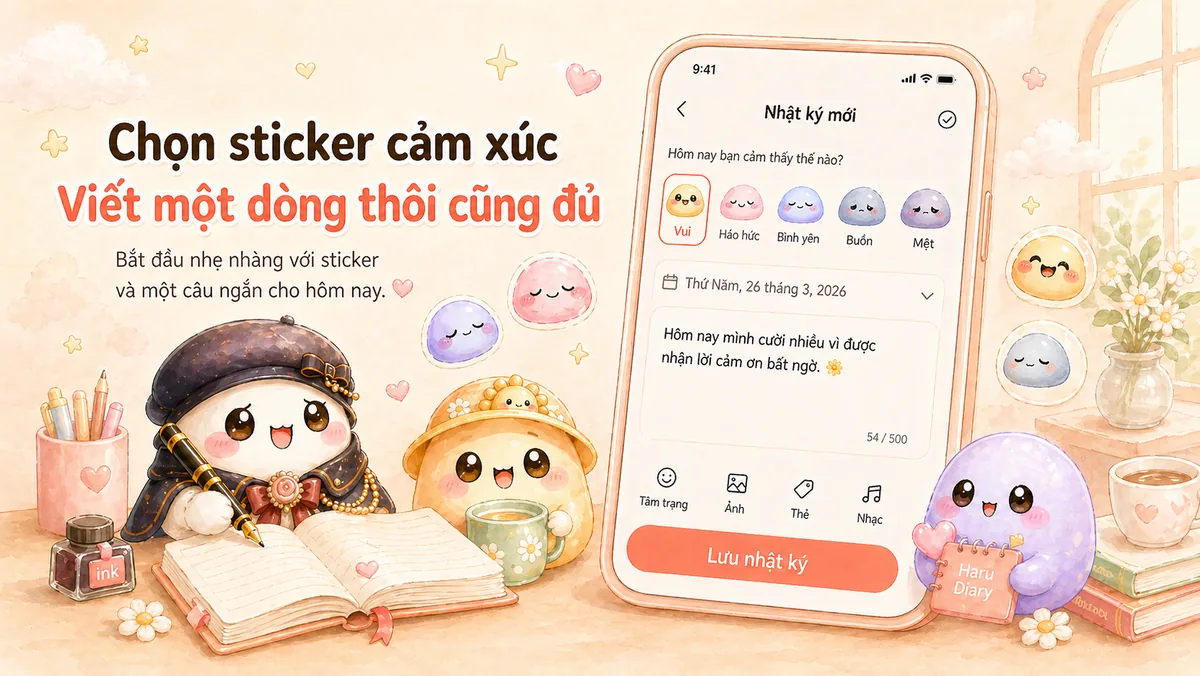 Chọn sticker cảm xúc trong app cute này Mongle Haru
