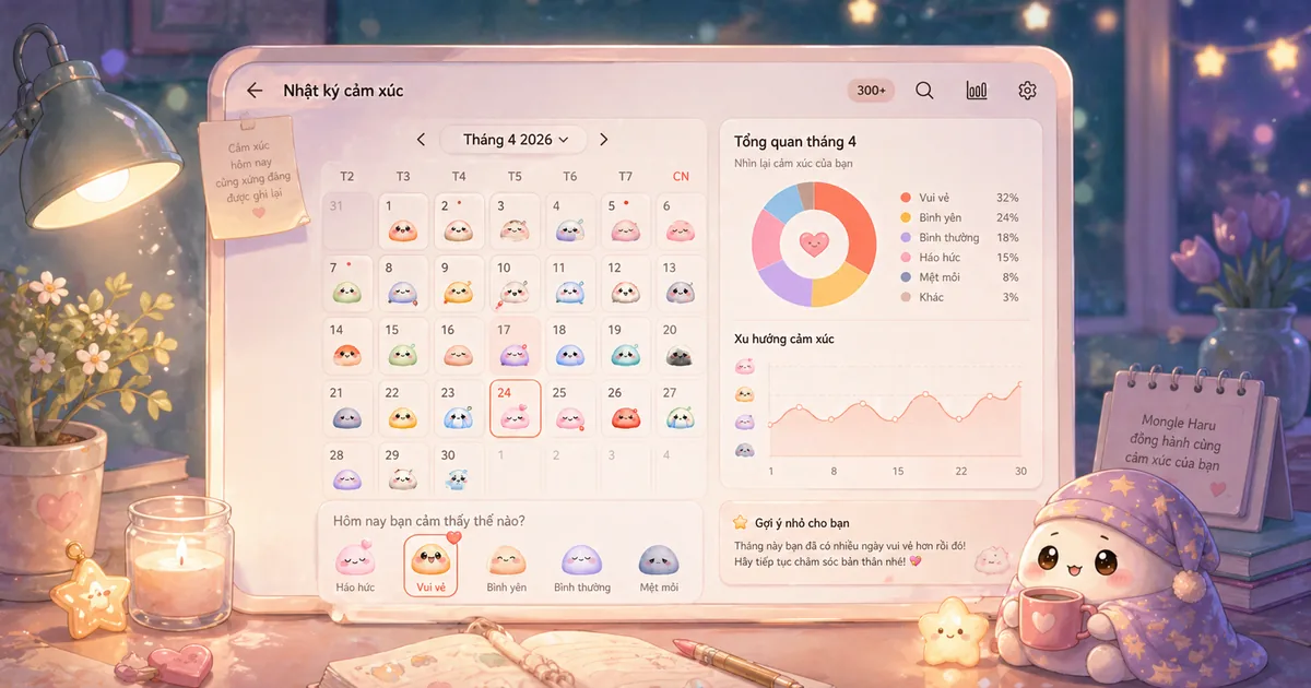 App theo dõi tâm trạng Mongle Haru bằng sticker, lịch tâm trạng và biểu đồ tâm trạng