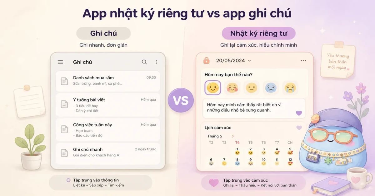 App viết nhật ký online trên điện thoại với checklist chọn app riêng tư