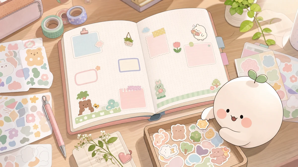 Minh họa bullet journal bằng sticker theo phong cách curation Mongle Haru