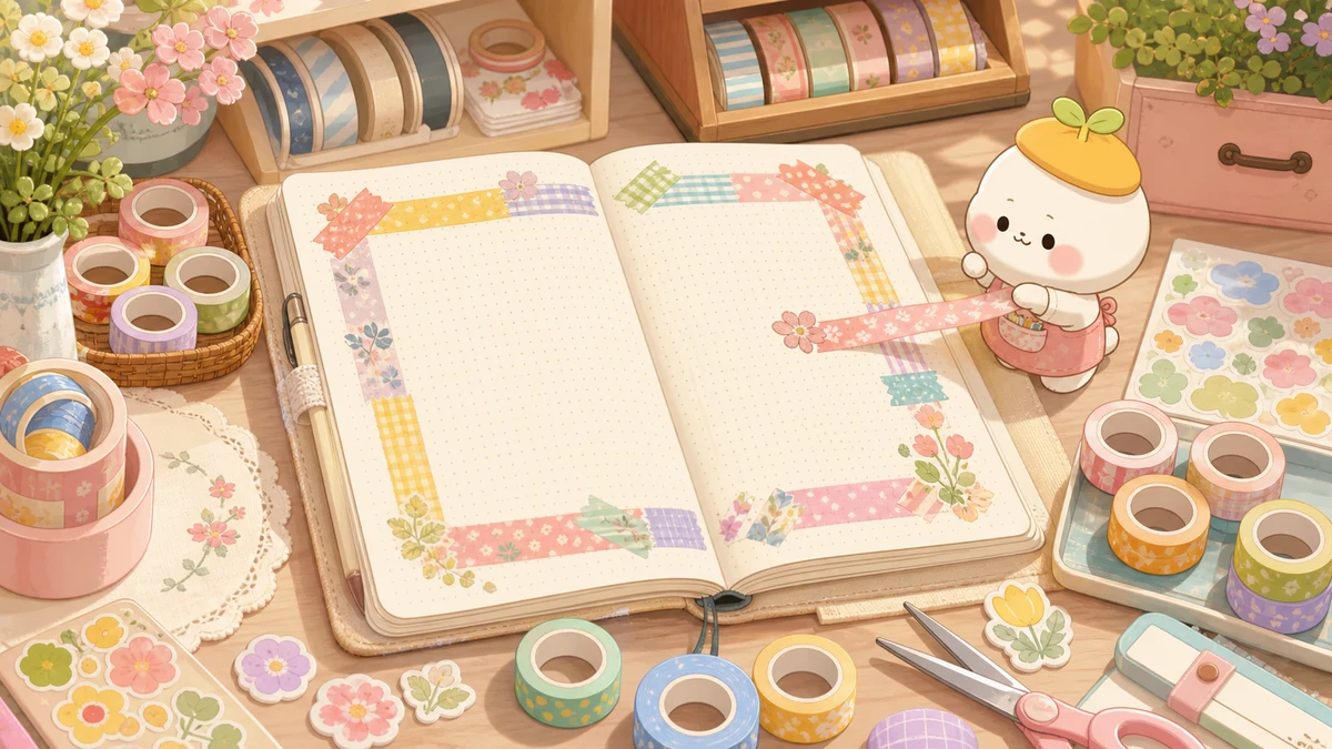 Minh họa bullet journal bằng washi tape theo phong cách curation Mongle Haru