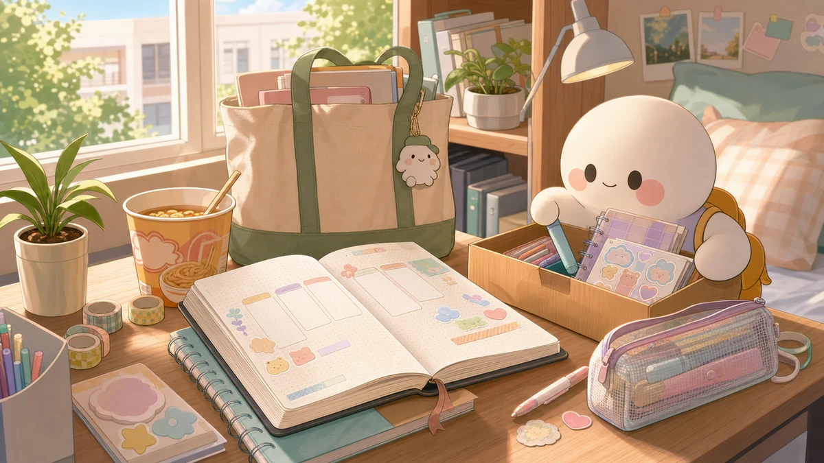 Minh họa bullet journal cho sinh viên năm nhất theo phong cách curation Mongle Haru