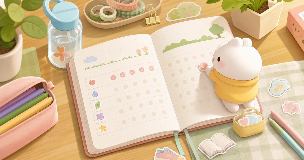 Thumbnail minh họa bullet journal habit tracker của Mongle Haru