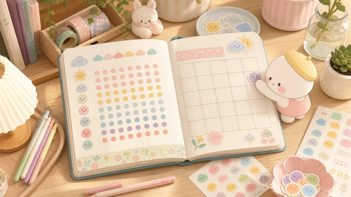 Minh họa bullet journal mood tracker theo phong cách curation Mongle Haru