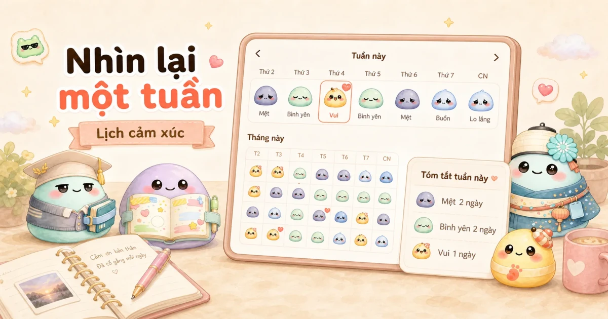 Bullet journal study planner với lịch tuần, mood tracker và sticker nhẹ