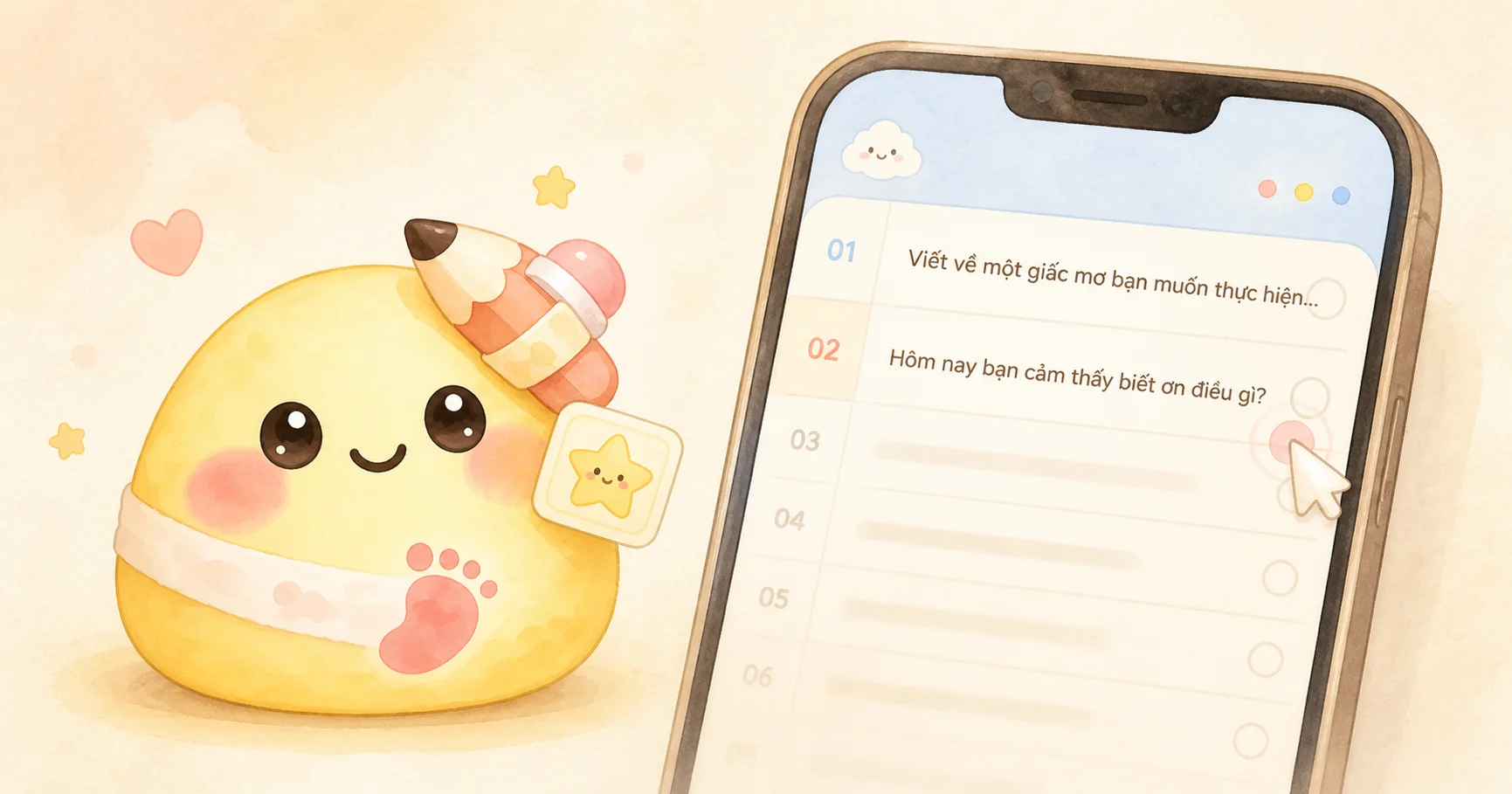 Cảm hứng sổ aesthetic với vùng viết rõ trước khi thêm sticker