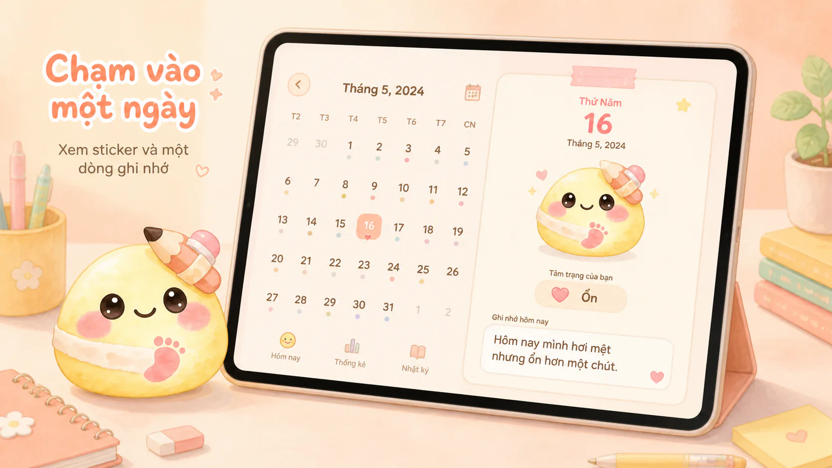 Sticker được đặt cạnh ghi chú ngắn để không che nội dung chính