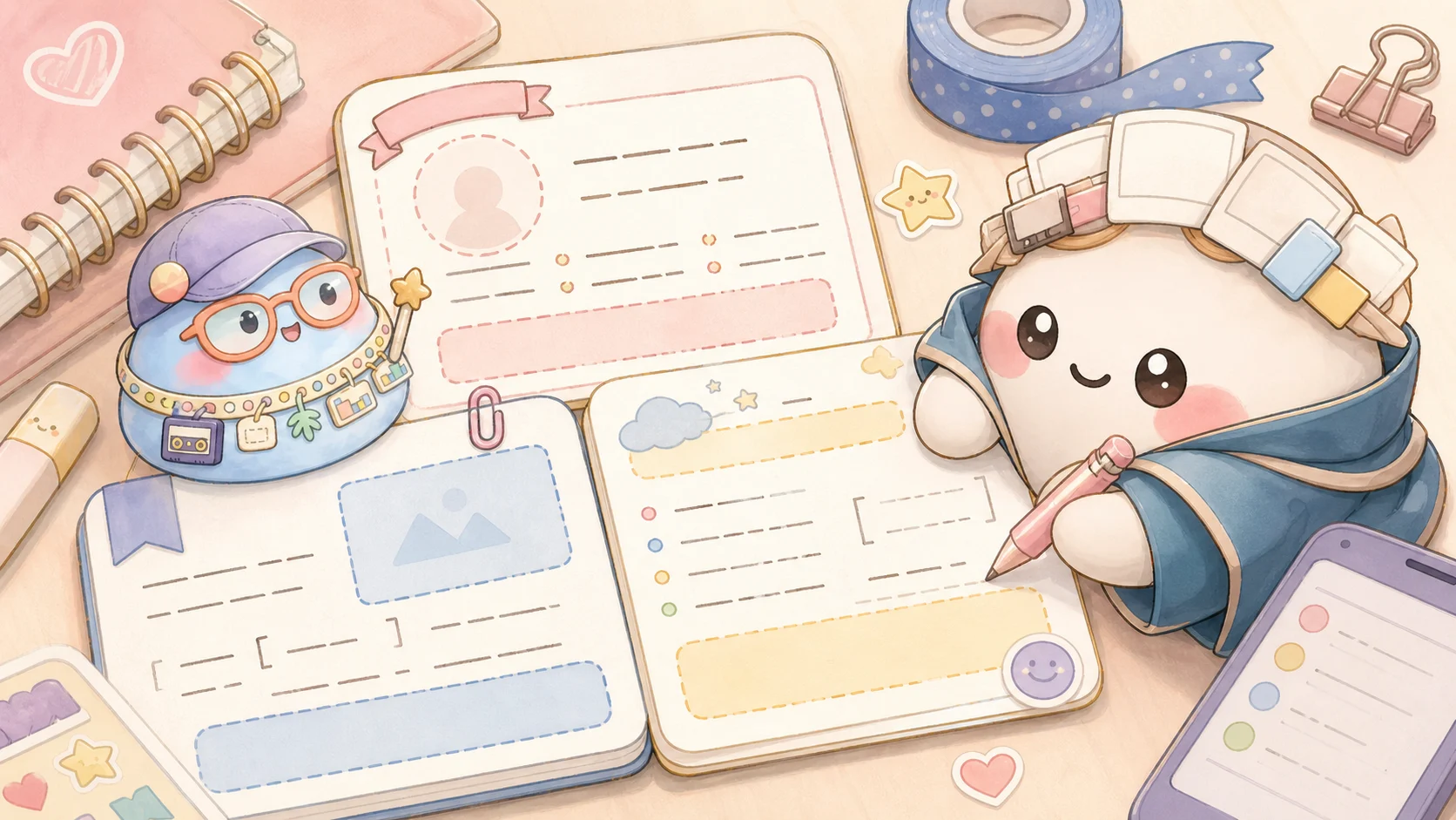 Bố cục planner tuần gọn với vùng bài tập deadline và ghi chú