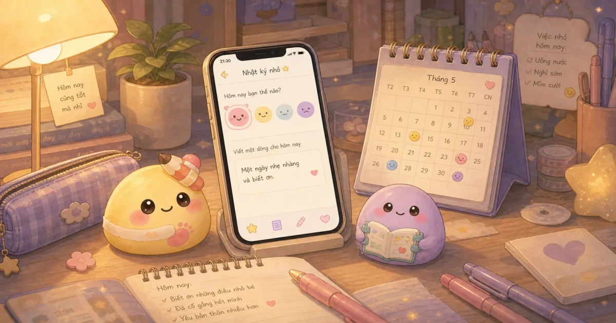 Viết một dòng nhật ký biết ơn trong Mongle Haru bằng sticker nhẹ nhàng