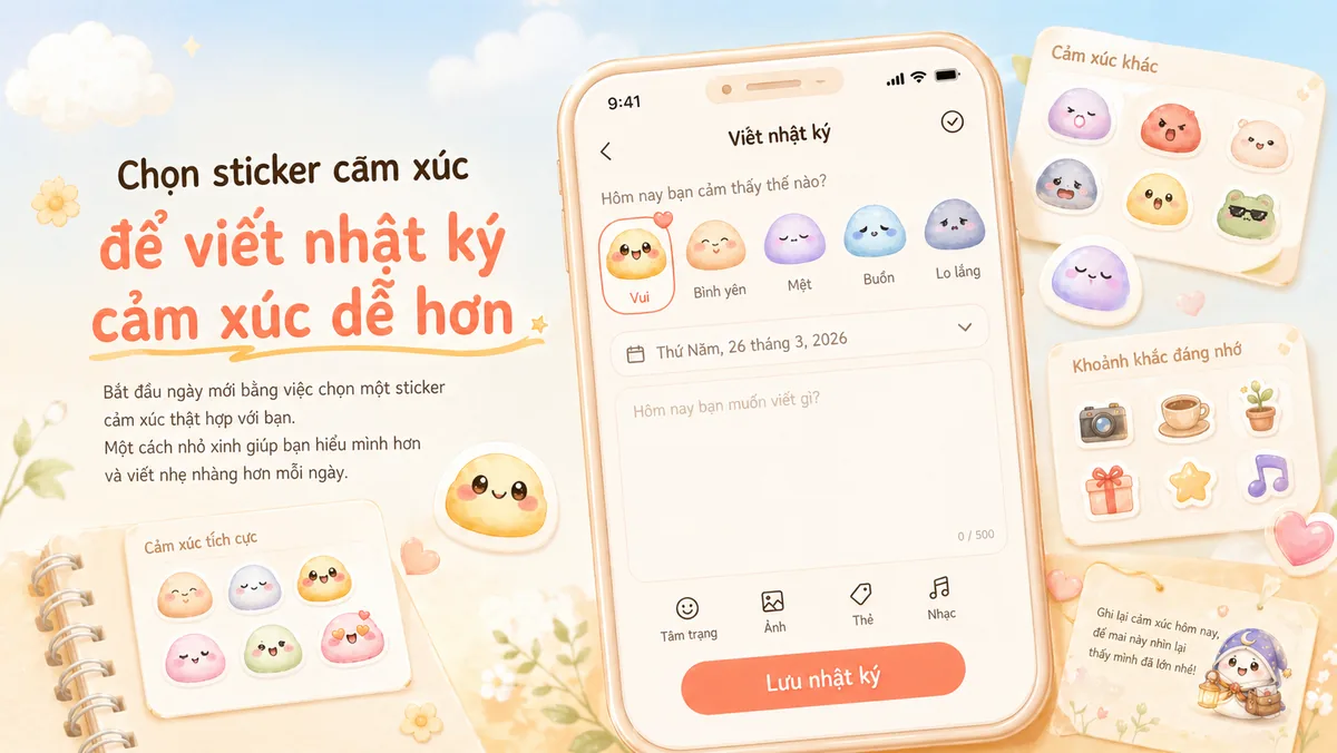 Chọn sticker cảm xúc để viết nhật ký cảm xúc dễ hơn
