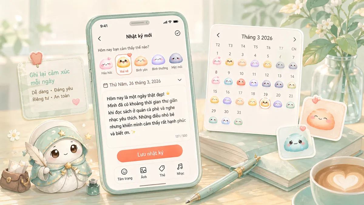 Mongle Haru giúp viết nhật ký cảm xúc bằng sticker, lịch tâm trạng và Mongle đáng yêu