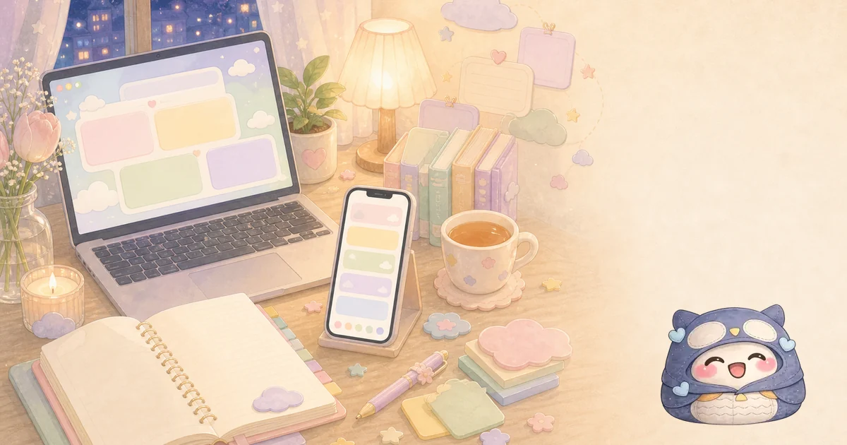 Nhật ký online riêng tư với laptop, điện thoại và mascot Mongle màu mint