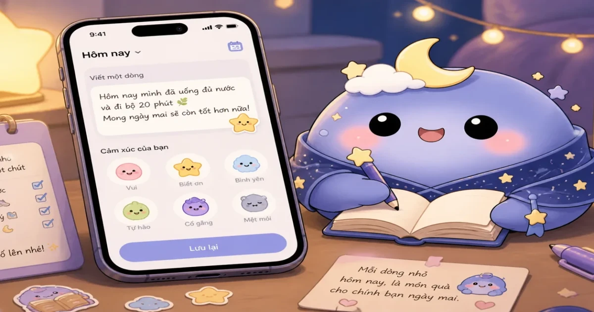 Khung viết self-care bằng nhật ký trong vài phút với sự việc cảm giác và điều mình cần