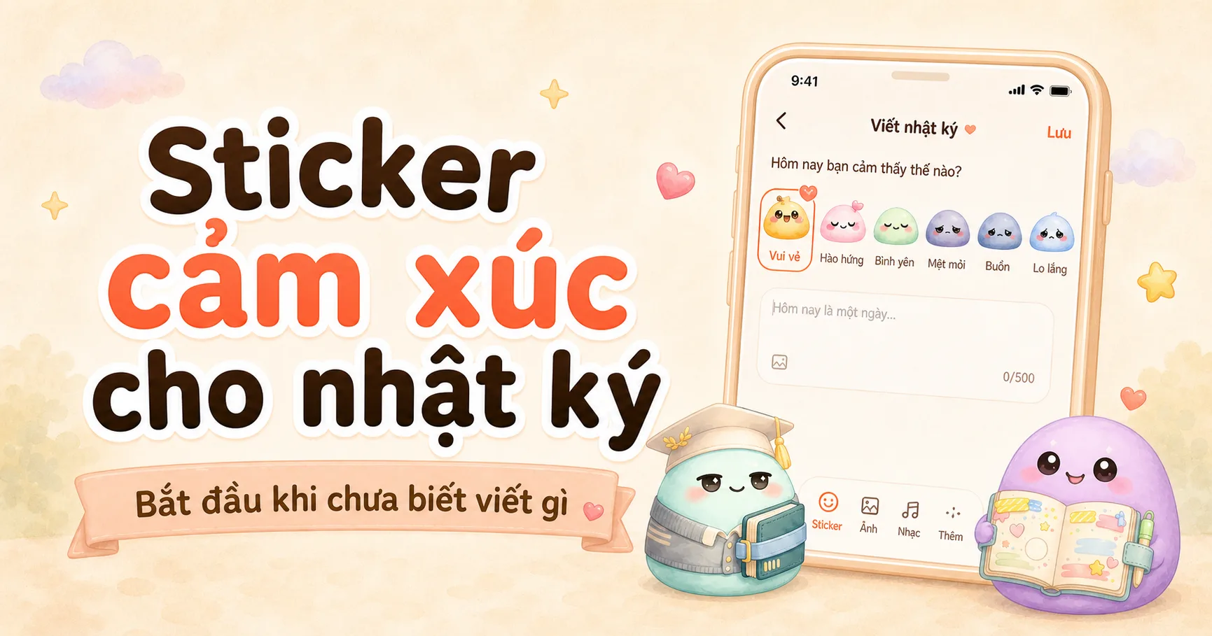 Sticker cảm xúc cho nhật ký khi chưa biết viết gì