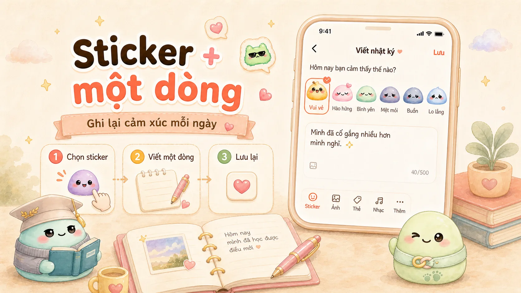 Bắt đầu một mục nhật ký bằng sticker và một dòng ngắn
