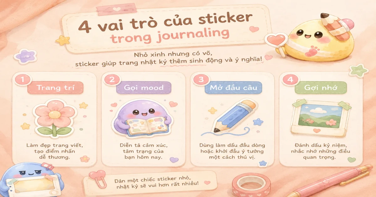 Các vai trò của sticker cute trong một trang nhật ký