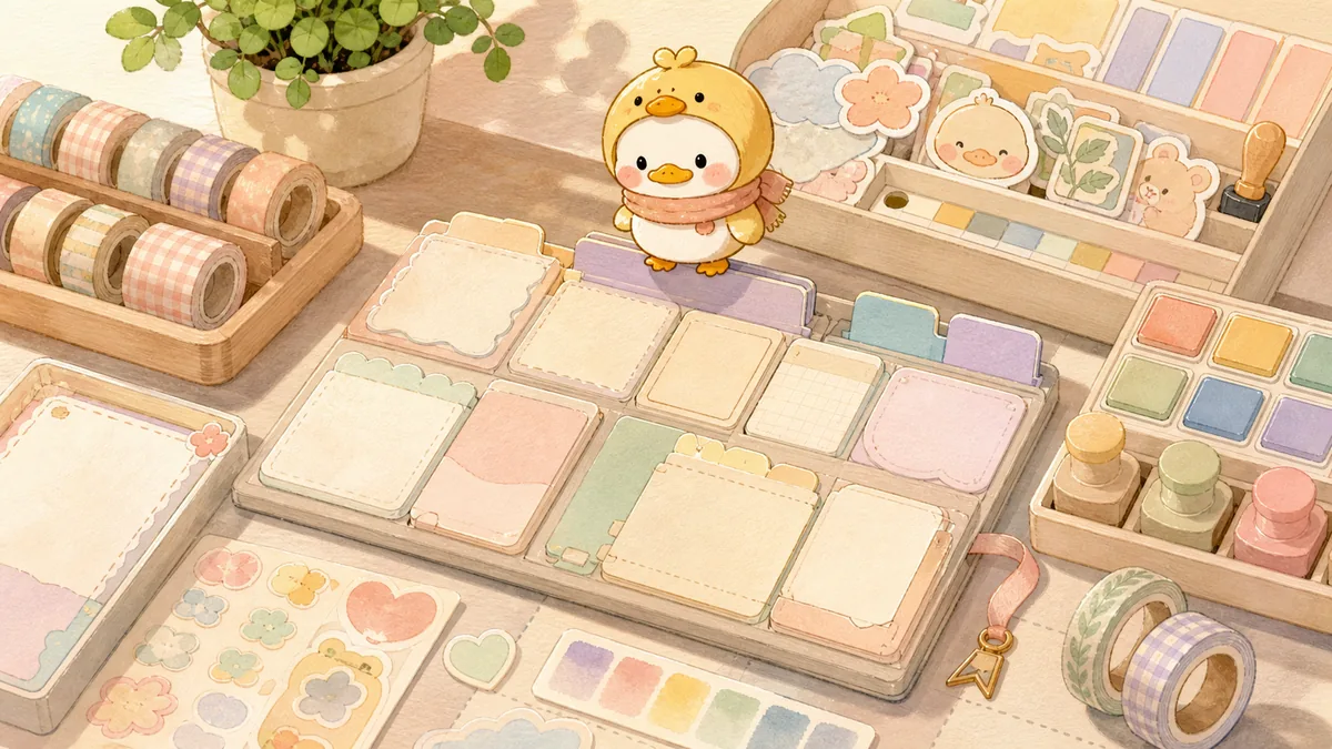 Minh họa trang trí sổ bullet journal cute trong phong cách curation Mongle Haru
