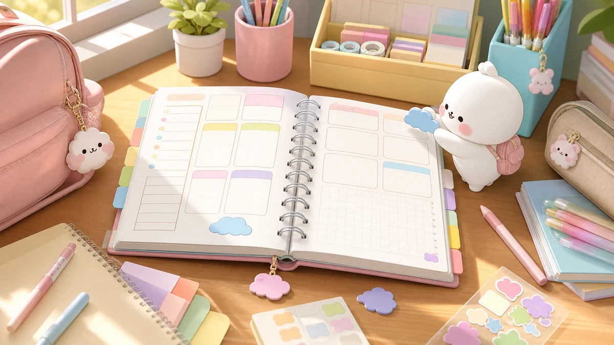 Minh họa trang trí sổ planner học sinh cute theo phong cách curation Mongle Haru