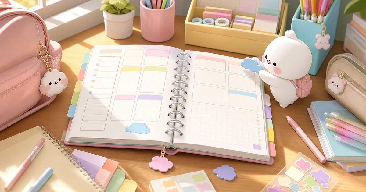 Thumbnail minh họa trang trí sổ planner học sinh cute của Mongle Haru
