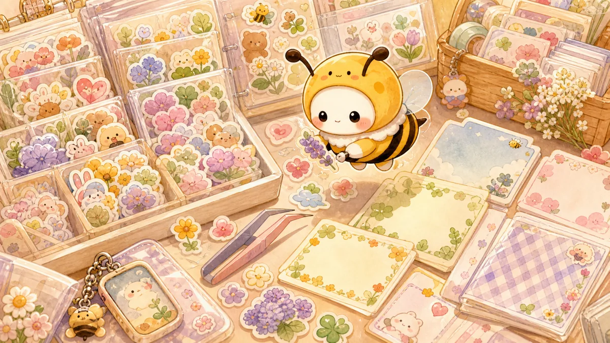 Minh họa trang trí sổ tay bằng sticker trong phong cách curation Mongle Haru