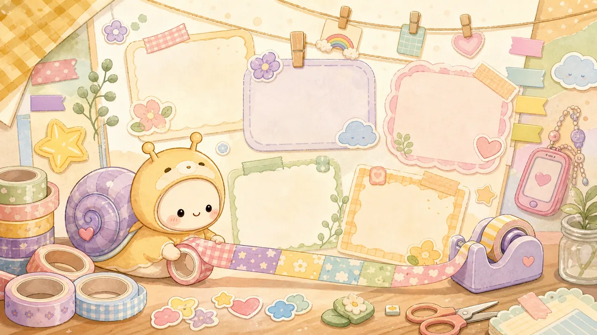 Minh họa trang trí sổ tay bằng washi tape trong phong cách curation Mongle Haru