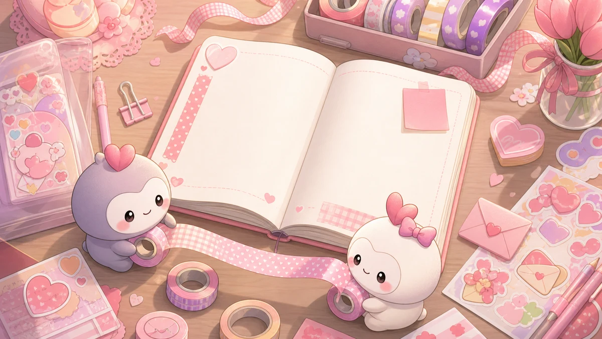 Minh họa trang trí sổ tay tình yêu cute theo phong cách curation Mongle Haru