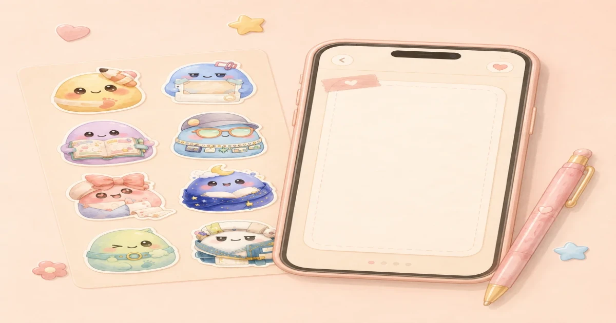 Trang nhật ký riêng tư về cảm xúc với crush có sticker nhỏ và vùng chữ thoáng
