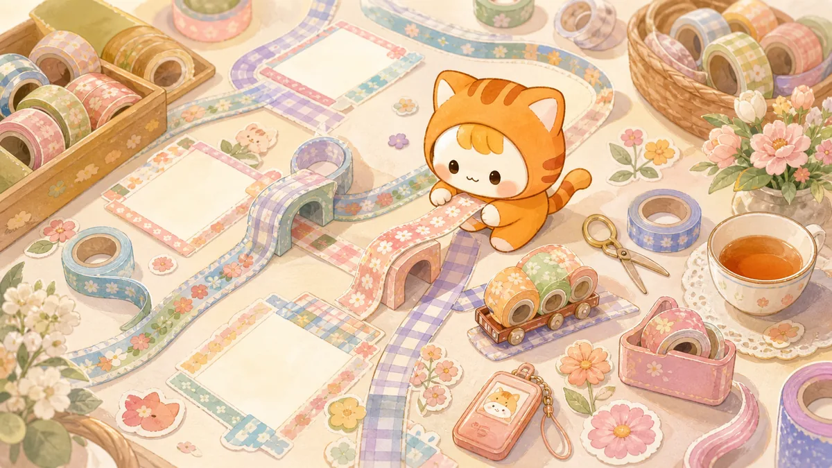 Minh họa washi tape trang trí nhật ký trong phong cách curation Mongle Haru